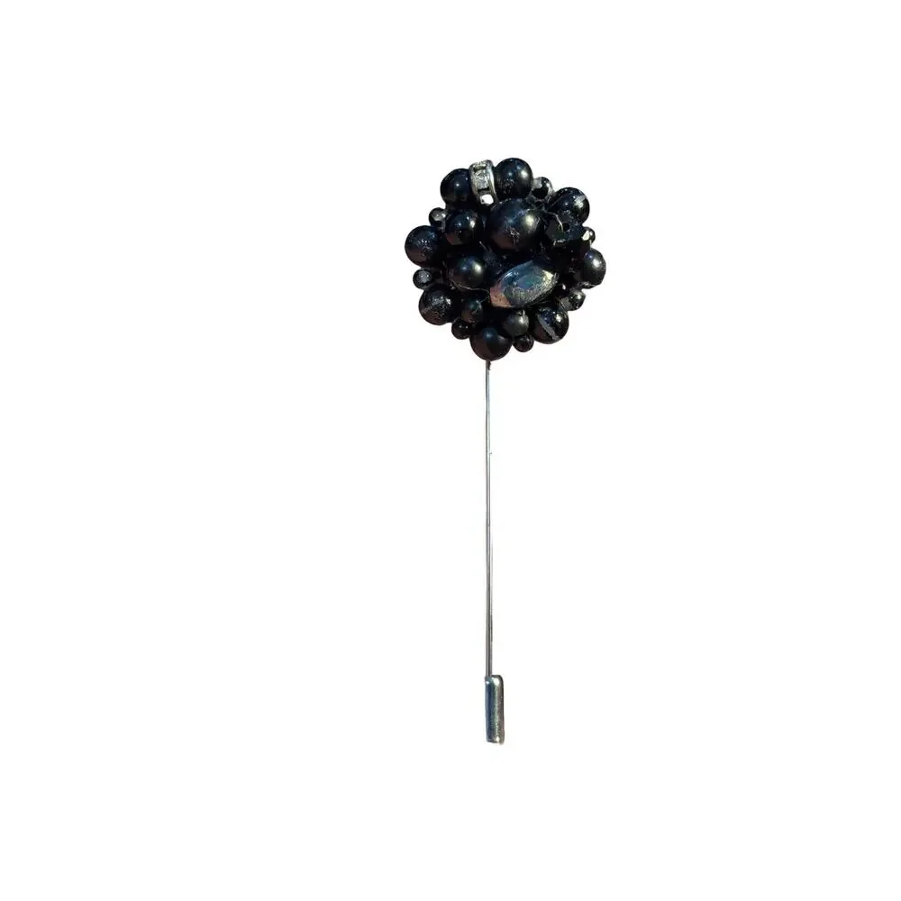 Black Bead Cluster Stick Pin Handmade From Vintage Earring Goth Victorian